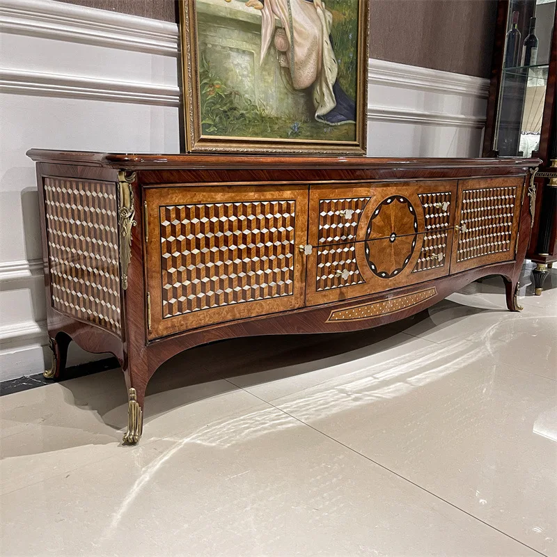European  heart wood parquet TV cabinet living room 1.9 meters video cabinet villa mansion small apartment decorative cabinet
