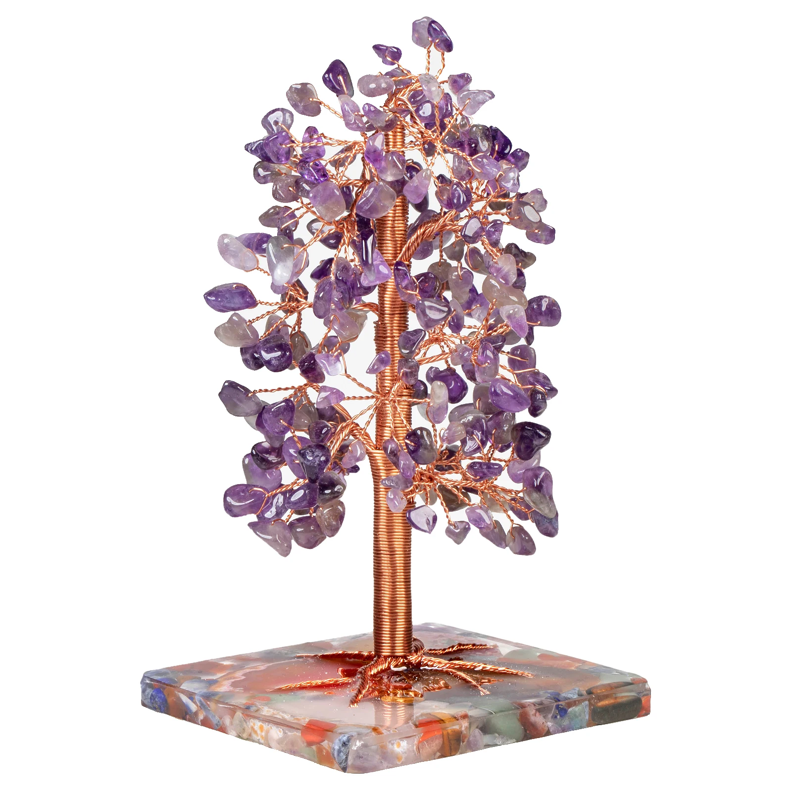 Árbol de cristal de 7 Chakras con Base de rebanada de ágata de resina, árbol de dinero de la suerte para decoración del hogar