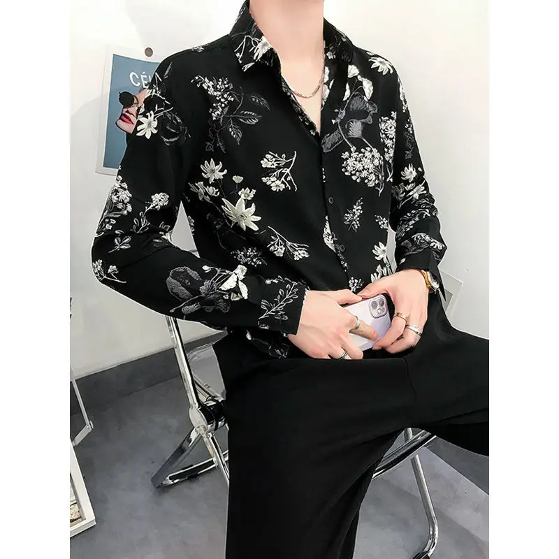 Stylish Lapel Button Spliced All-match Printed Shirts Men\'s Clothing 2023 Spring New Loose Casual Tops Long Sleeve Korean Shirt