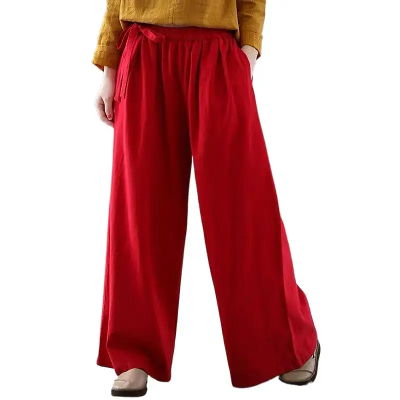 2024 Autunm brand wide leg cotton linen trousers black loose casual vintage pants High waist Spring pants pantalones de mujer