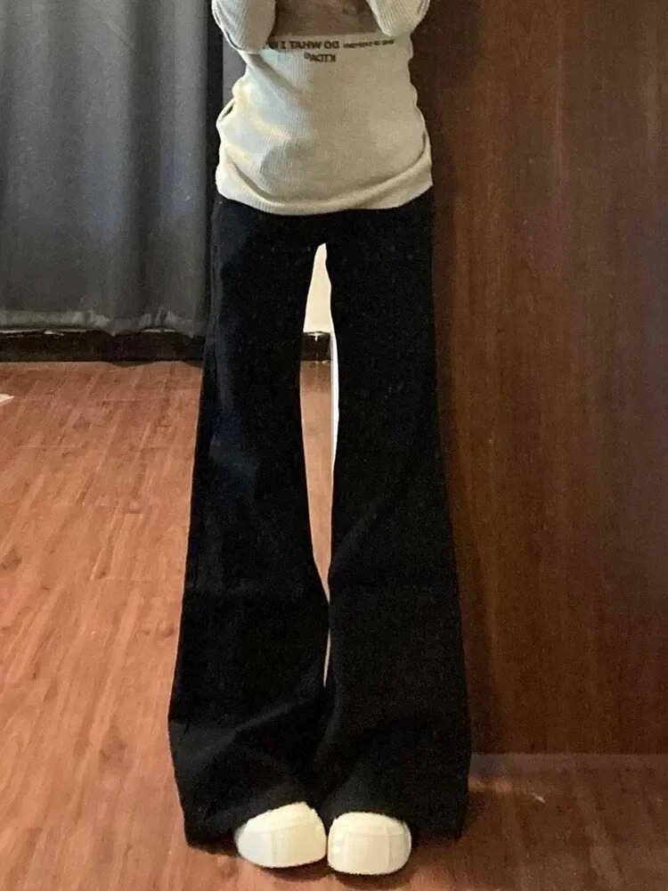 

Черные расклешенные джинсы женские с низкой талией винтажные джинсовые модные уличные повседневные ретро универсальные готические брюки Y2k полная длина Mujer