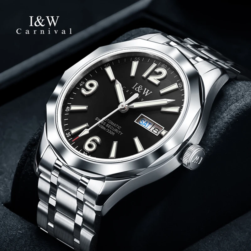 Carnival Brand High-end Series I&W Luxury NH36A Movement Mechanical Watch Men Luminous Waterproof Sapphire Glass 100M Dive Watch