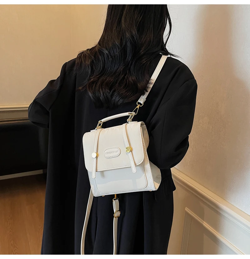 

Сплошной цветной рюкзак для женщин, модная повседневная многофункциональная сумка через плечо, маленькая квадратная сумка через плечо из текстурированной кожи