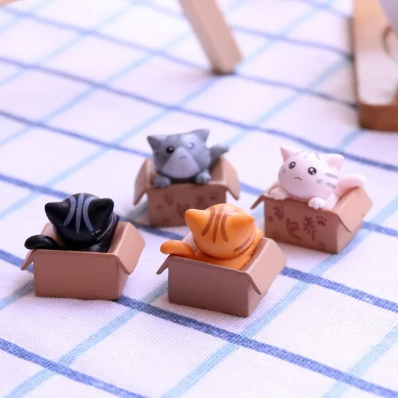 Micro Landscape Cardboard Box Cat Ornaments Aquarium Decoration Landscaping Cartoon Cat Statue 3D Cartoon Animal Kitten Figure