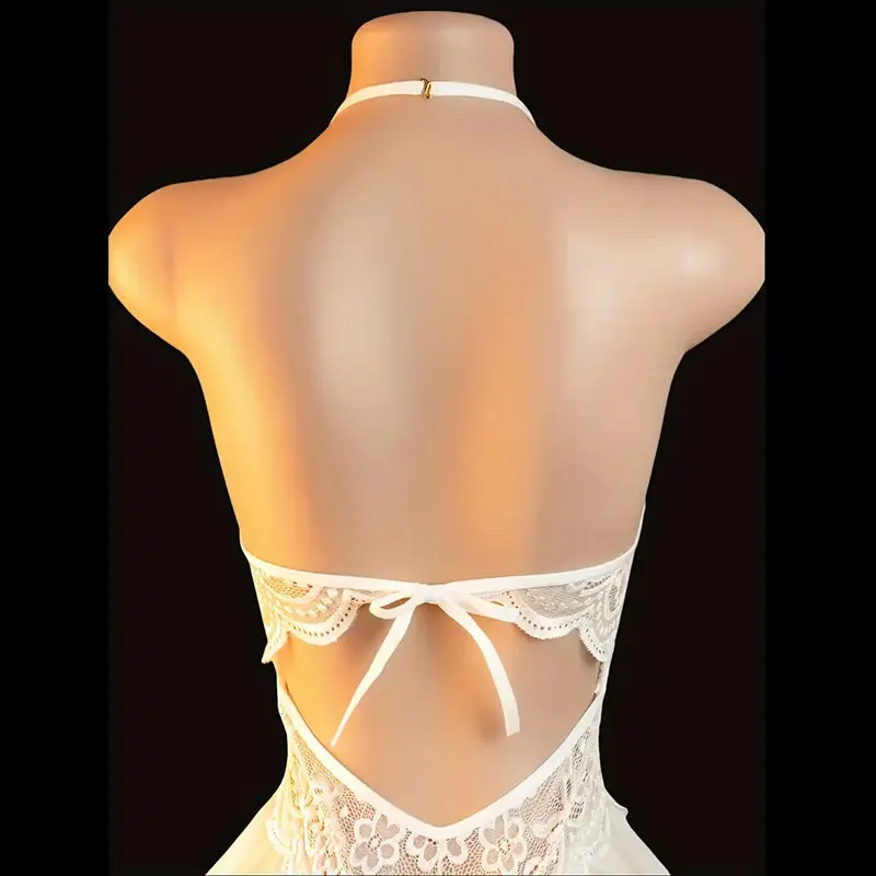 Transparent Porno Lace Underwear Neck-hanging Bra One-piece Thong Set Woman Intimate Sexy Lingerie Erotic Sleepwear Night Dress image 6