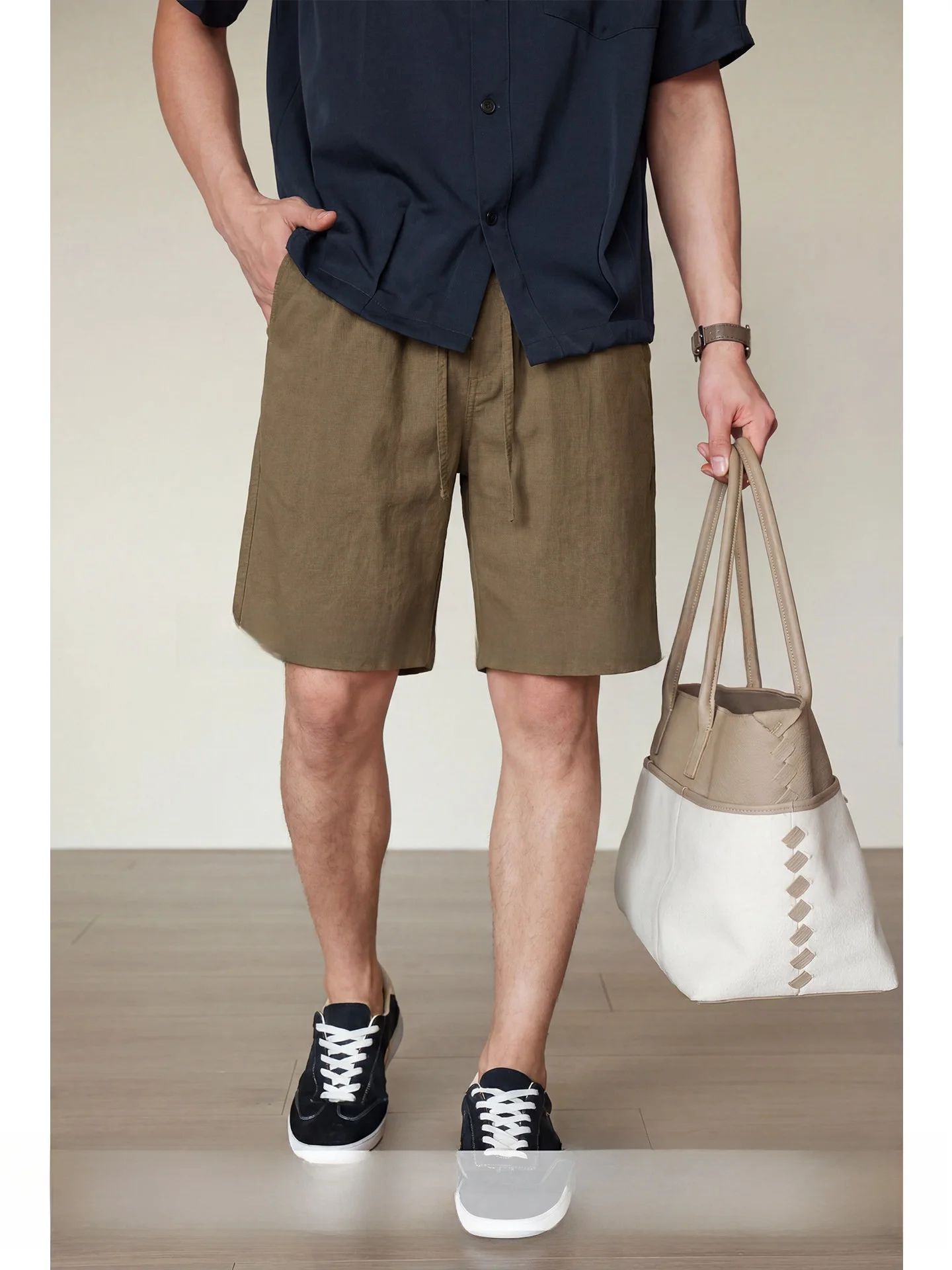 Casual Loose Men's Short Pants Summer  Linen Five-Point Loose Fit Straight Leg Elastic Waist Urban Commute Daily Wear