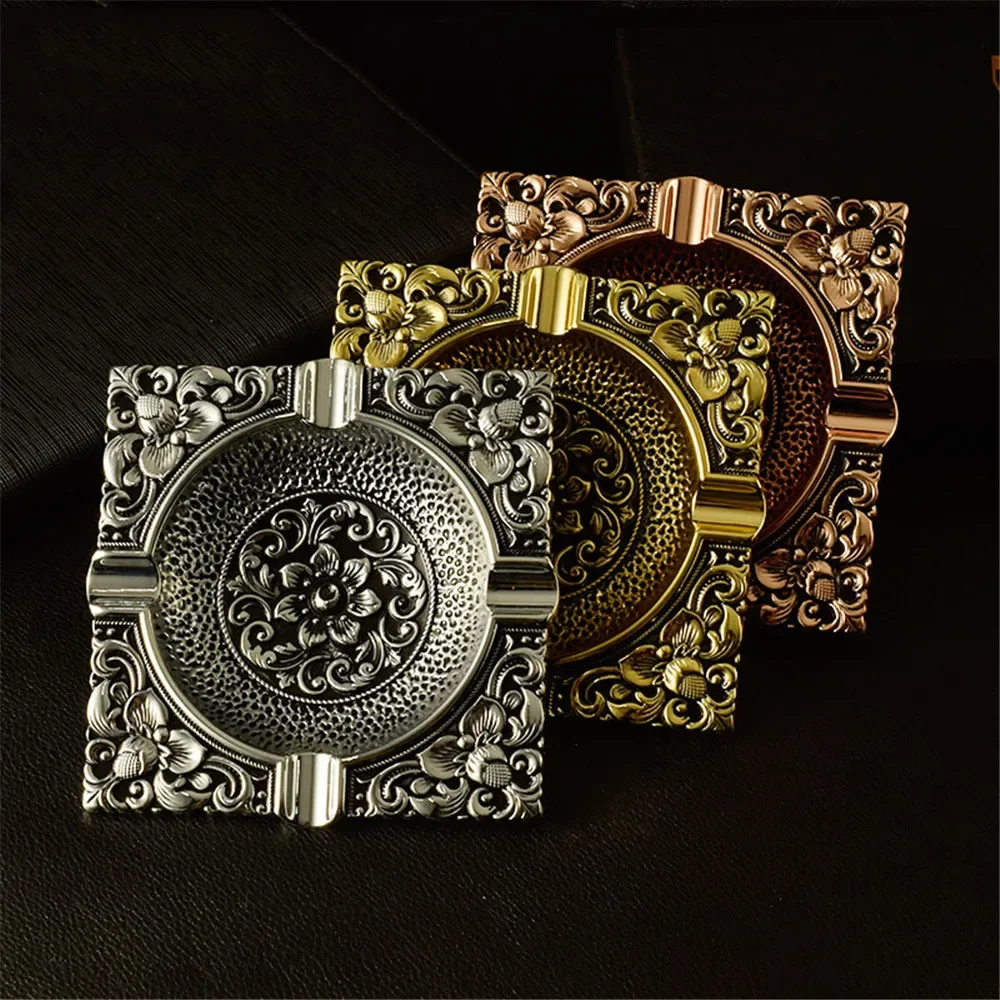 Ashtrays Vintage 3D Pattern Metal Gift Box Ash Tray Home Desk Men Women Cigar Smokeless Modern Luxury Practical Accessories