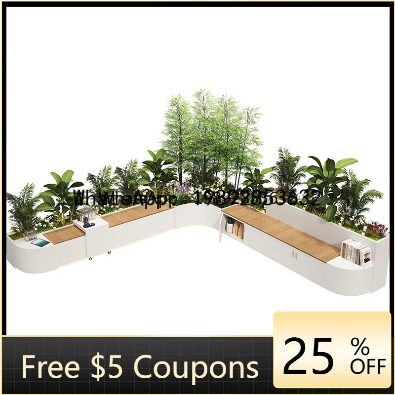 LYYOutdoor Courtyard Stainless Steel Flower Box Seat Combination Balcony Iron Art Flower Bed Rectangular Planting Box