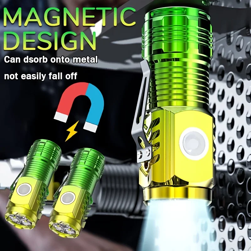 3LED Super Bright Flashlight  Mini Burst Flash Torch Rechargeable Outdoor Waterproof Emergency Spotlight with Pen Clip Magnet