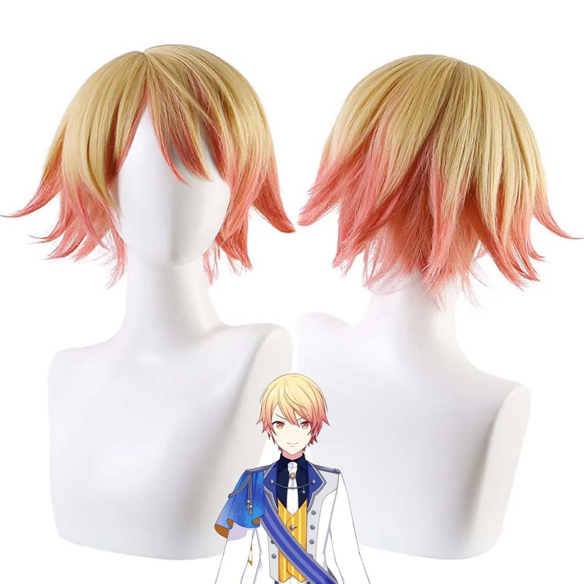 

Парик для косплея Tenma Tsukasa из Project Sekai Colorful Stage, короткий, светло-розовый с градиентом