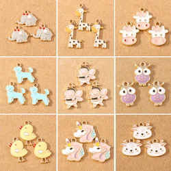 10pcs Enamel Cartoon Animal Charms Elephant Puppy Owl Cow Pendants for Jewelry Making DIY Earrings Necklace Accessories