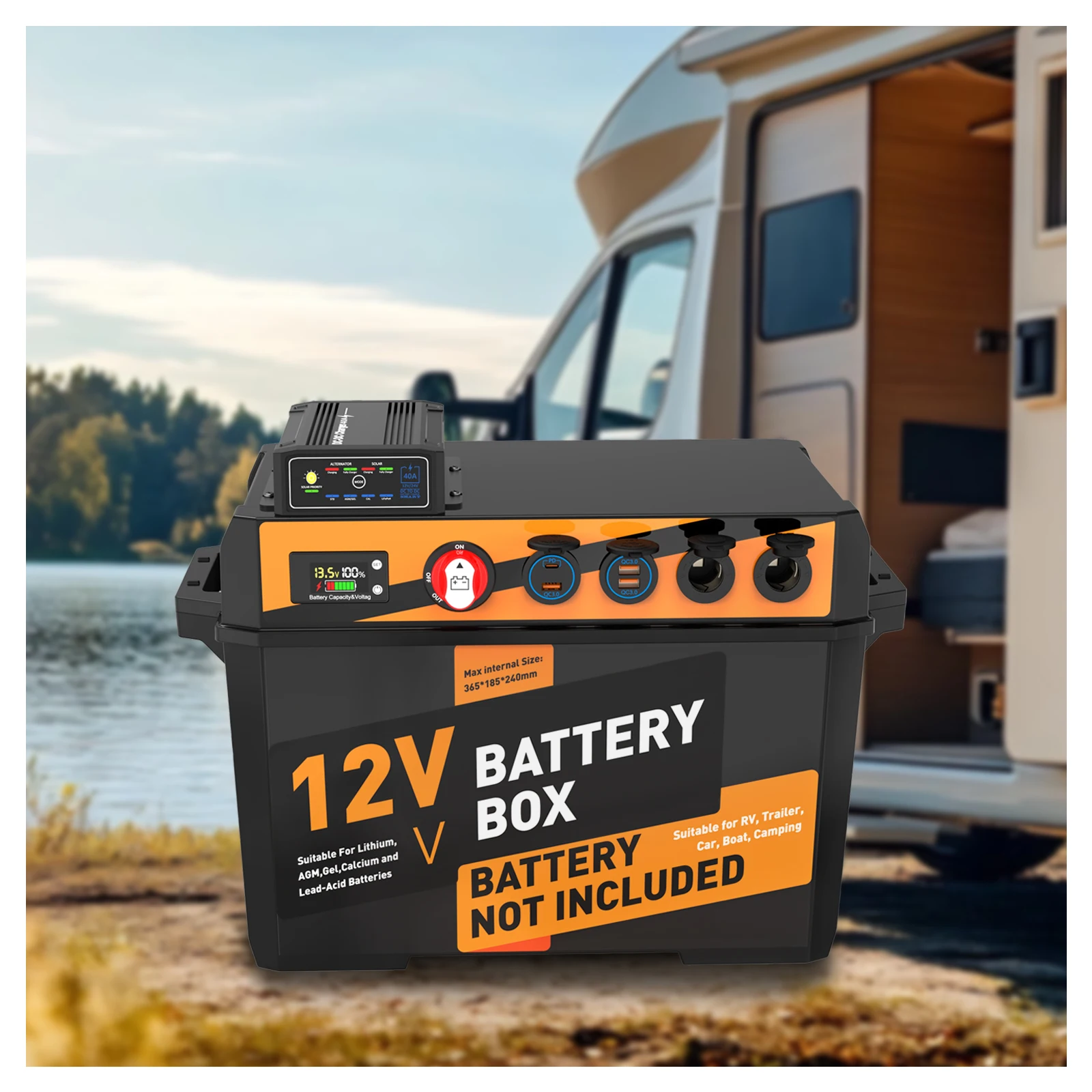 

Portable 12V Camping Lithium Solar Battery Box With 40A DC To DC Charger New Lifepo4 Smart ABS Material