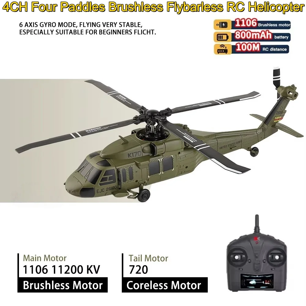 RC Helicopter With Gyro 4CH 6G Remote Control Helicopters Four Paddles Brushless Flybarless Model Airplane One-Touch Takeoff