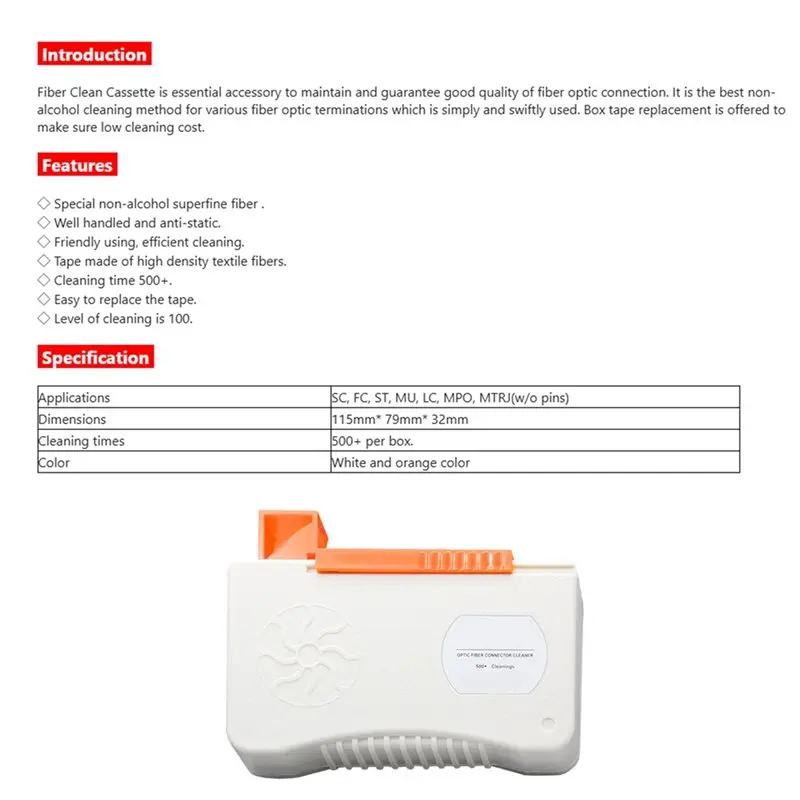 【HAPPY】Fiber Optic Connector Cleaner Box Cleaner Box For SC FC MU LC ST MPO Reusable Fiber Optic Cleaning Cassette