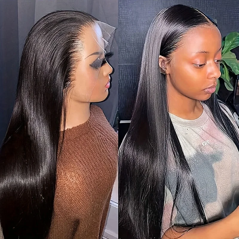 Straight Human Hair Lace Front Wig for Women Suitable for Skin Tones - Pre Plucked 13x6 HD Transparent Lace with Baby Hair, Looking Frontal Wig with Density, Suitable for African, Caucasian, Asian Hair Loss