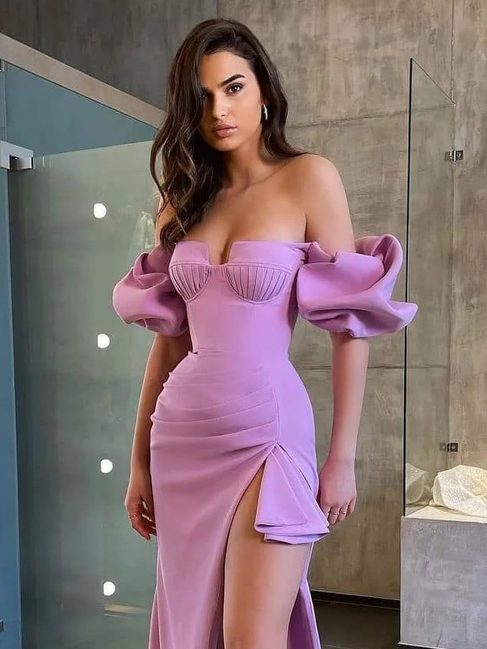 

Celebrity High Quality Purple Women Strapless Sexy Bodycon Rayon Bandage Dress Nightclub Bar Party Dress Vestido