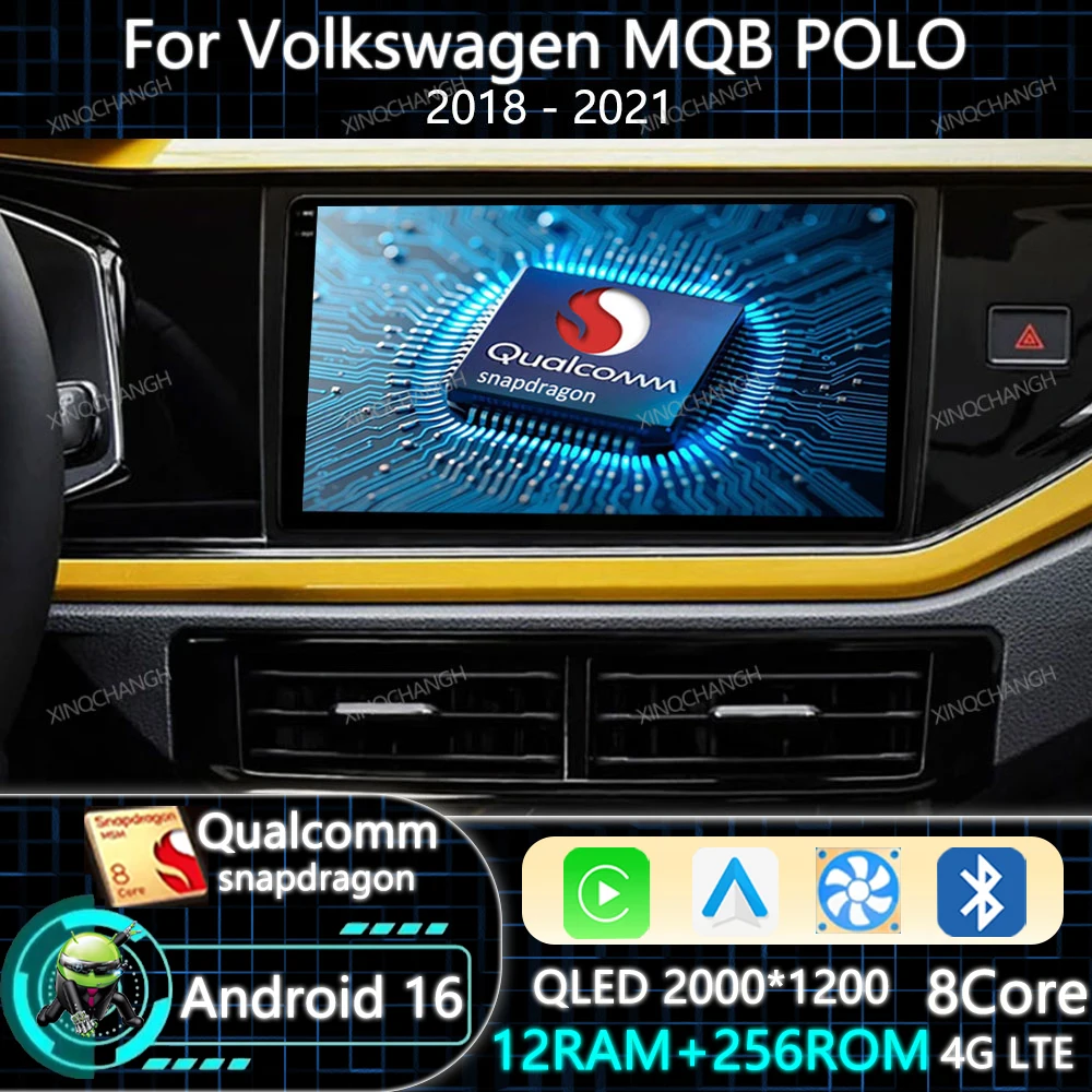 Android 16 Car Radio Carplay Auto For Volkswagen VW MQB POLO VI Jetta MK7 T6 Bora 2018 - 2021 Multimedia Video Player QLED 2DIN