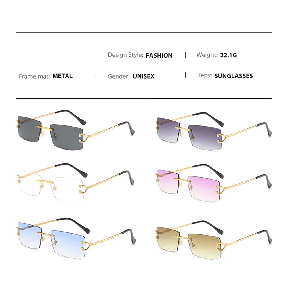 Kachawoo rimless sunglasses men blue pink brown metal square frame sun glasses for women unisex fashion shades European style