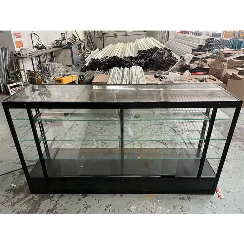 Custom.6ft smoke shop adjustable shelves display aluminum frame 7mm tempered glass show with top LED light glass showcase f