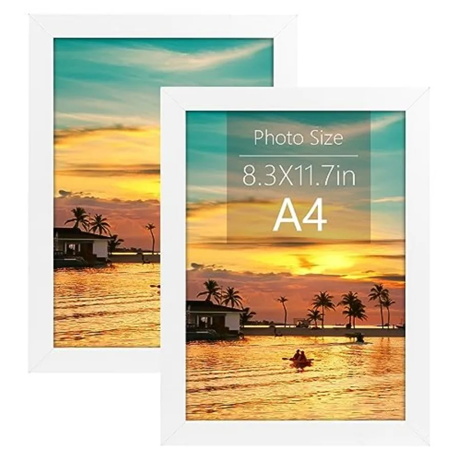 

A4 Frame with Plexiglass, White Picture Frame Gallery Wall Frame - Horizontal and Vertical Wall Mounting Hardware A4, 2-Pack
