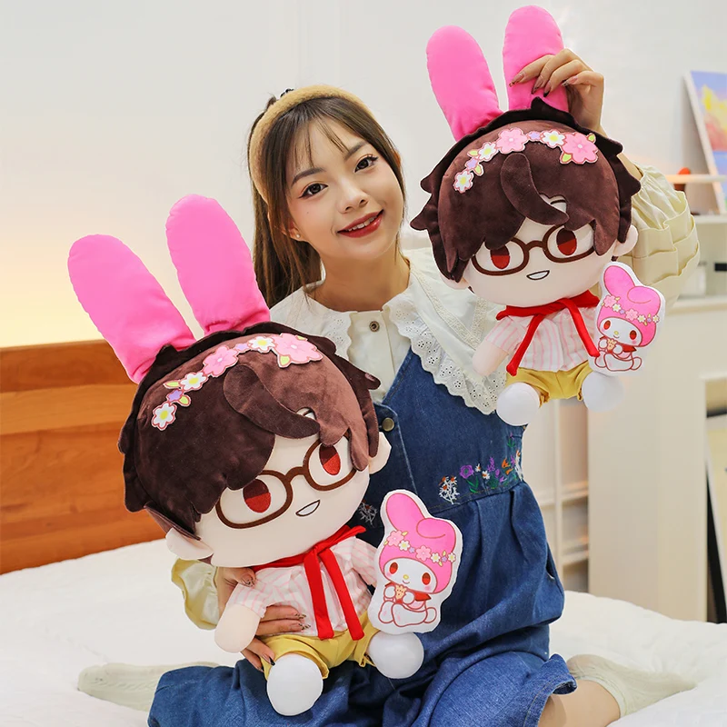 

Kawaii 25/35 см, популярная совместная брендовая плюшевая кукла Sanrio Kuromi Melody, мультяшная аниме, мягкая кукла-подушка, игрушки, подарки на день рождения для детей