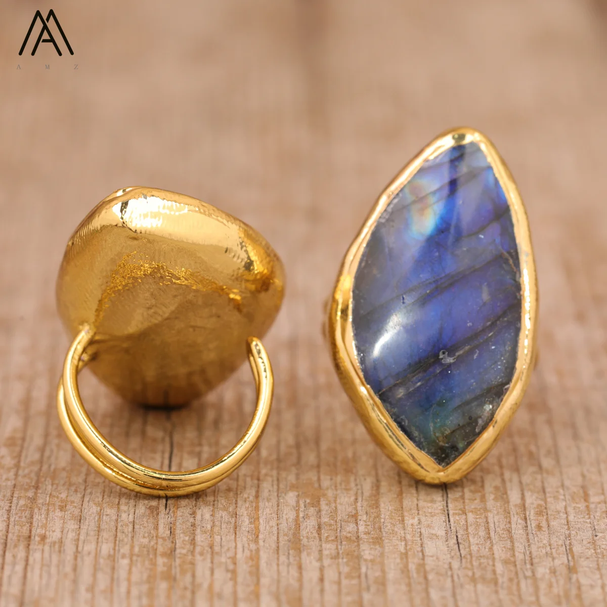 Elegant Flash Labradorite Ring Handcrafted Natural Gemstone Ring Gold-Plated Adjustable Jewelry Valentine's Day Daily Party Gift