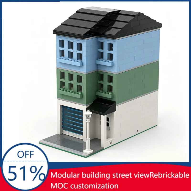 1428 PCS MOC Modern City Street View Townhouse Building Model DIY Custom Puzzle Technology Creative Assembly Children Toys Gifts