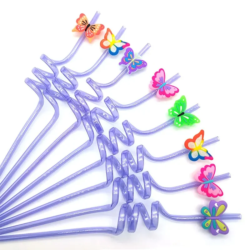 8 قطعة 26 سنتيمتر طيور النحام/الكعك/الديناصورات/الفراشات القابلة لإعادة الاستخدام الأرجواني البلاستيك دوامة شفاطات للشرب الاطفال حفلة عيد ميلاد ديكور