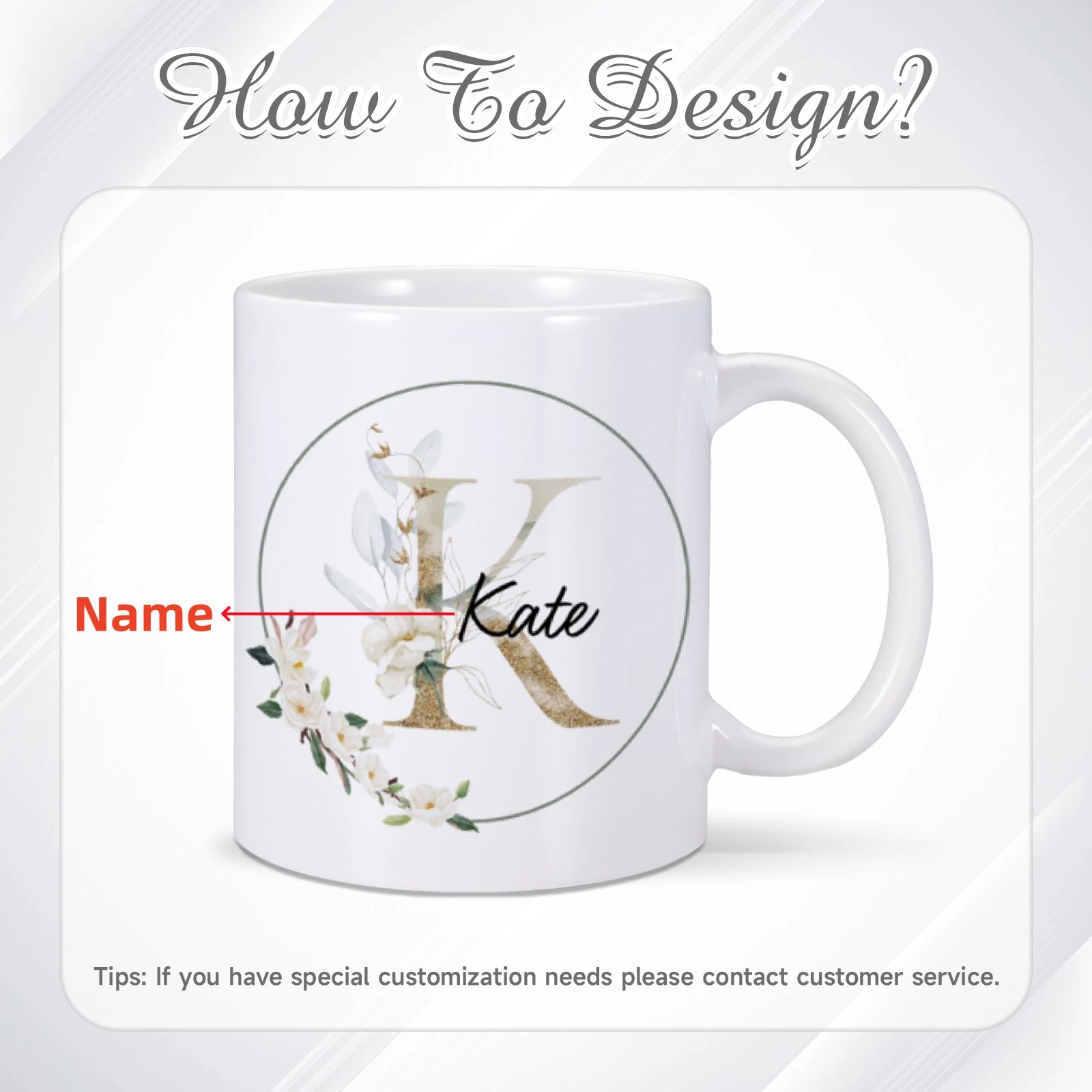 Custom Name Cerâmica Caneca, Alfabeto Flores Canecas, Personalizado A-Z Vintage Chá Leite Cup, Home Office Copos de Café, Presentes para Ela, 11 oz