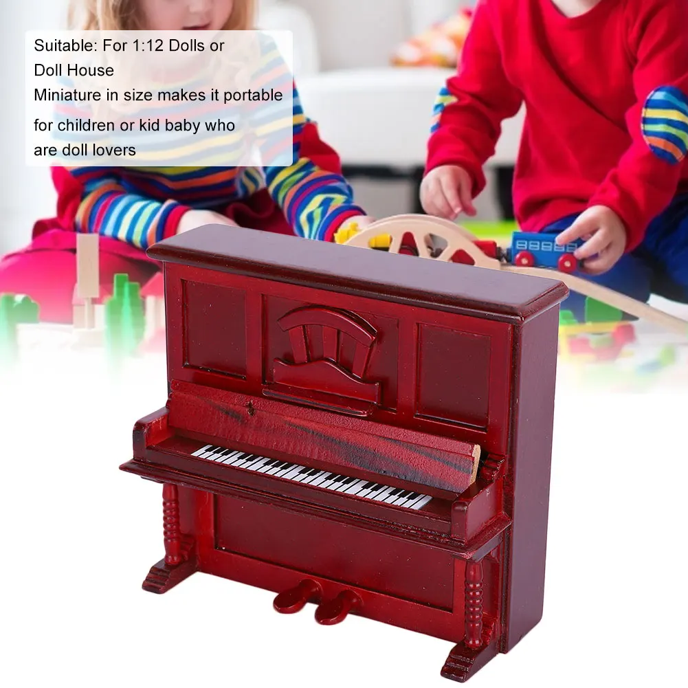 ZK40 1:12 Doll House Miniature Wood Piano Toy Dollhouse Decoration AccessoriesRed