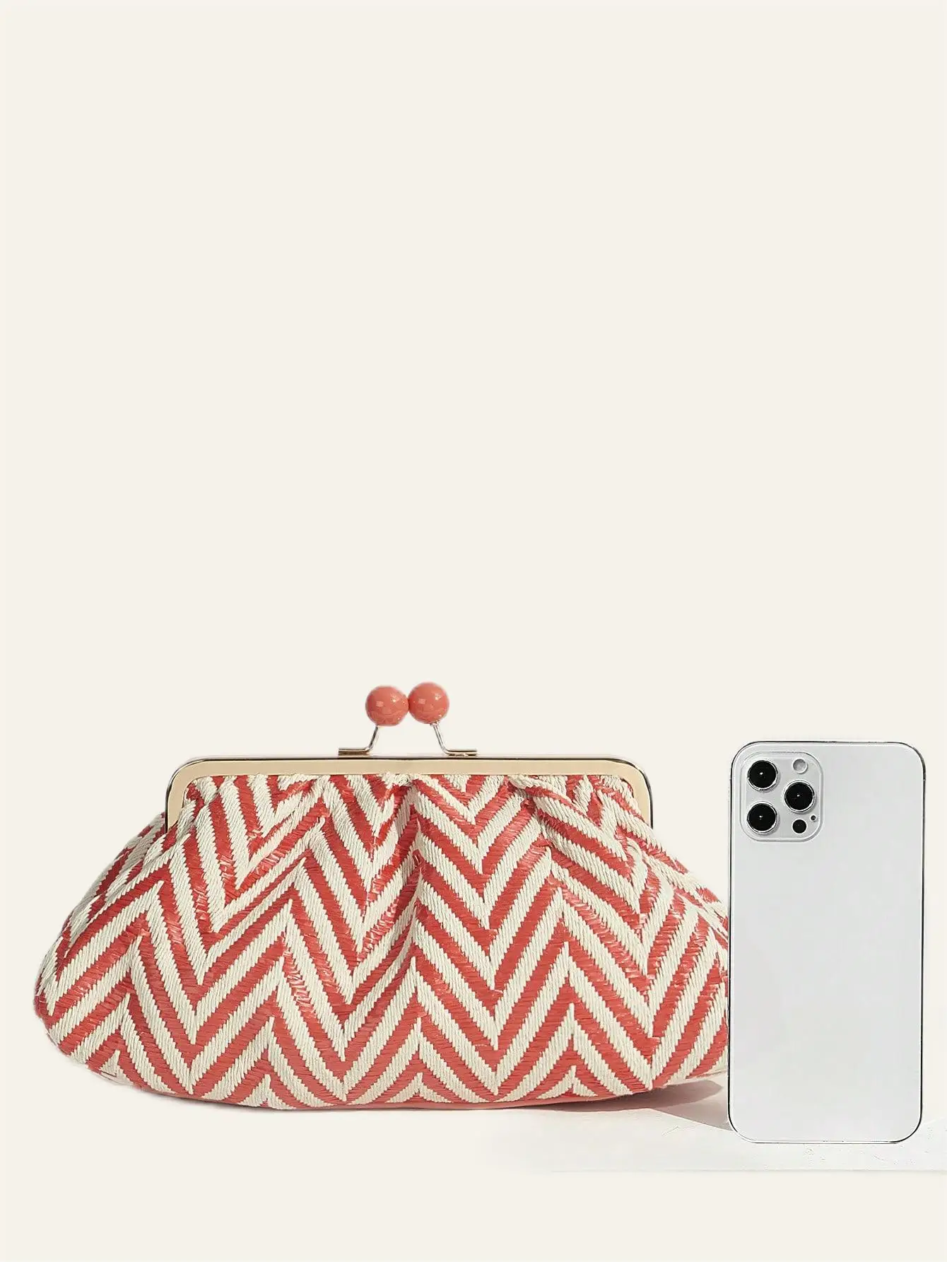 Ladies Vintage Red and White Striped Dinner Clutch Bag Original Wooden Clasp Grab Bag Por Parties, Weddings, Clubs, Dinners