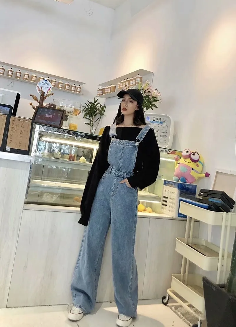 Retro Blue Denim Overalls Long Pants Women's Fashion Autumn Season Loose Fit Korean Style Jeans Overalls NZ06075