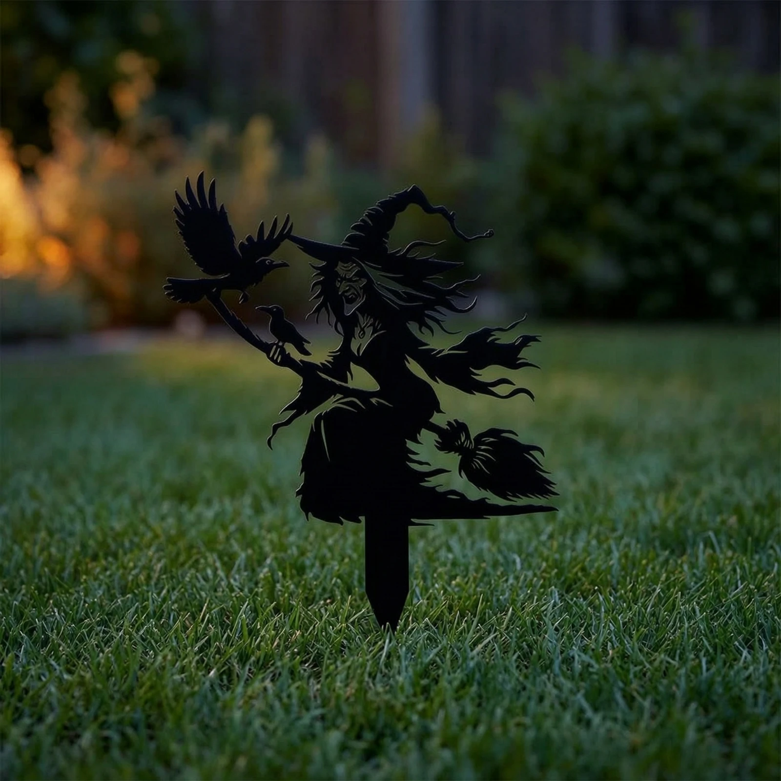 Witch on Broom Stake Black Witch Silhouette Stake Segnaposto per Halloween Pointed Decorazione Festivo for Garden, Lawn