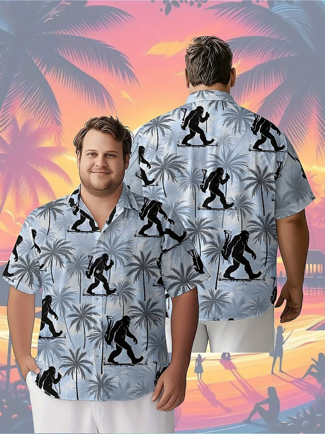 Men's Plus Size Hawaiian ShirtsSnowman Hiking Adventurepattern,Premium Comfort Youth Clothes,Streetwear Y2K Tops