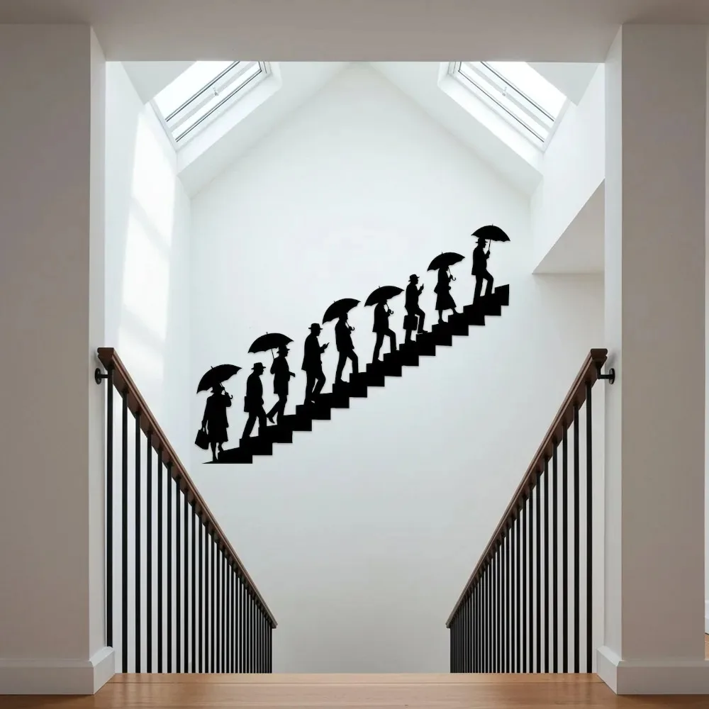 CIFBUY Iron Wall Art Staircase People Metal Sign Waterproof Home Hallway Decor Rustic Hanging Plaque