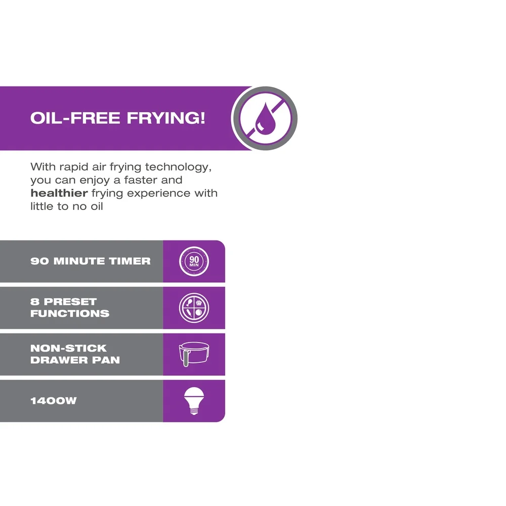 Цифровая фритюрница XL 5 л без масла для приготовления пищи 1400 Вт 8 предупрограммированных функций с антипригарным ящиком, легко очищаемая кухонная техника