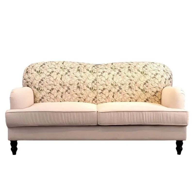 French retro pastoral fabric sofa, tulip floral double triple living room bedroom small apartment medium ancient style