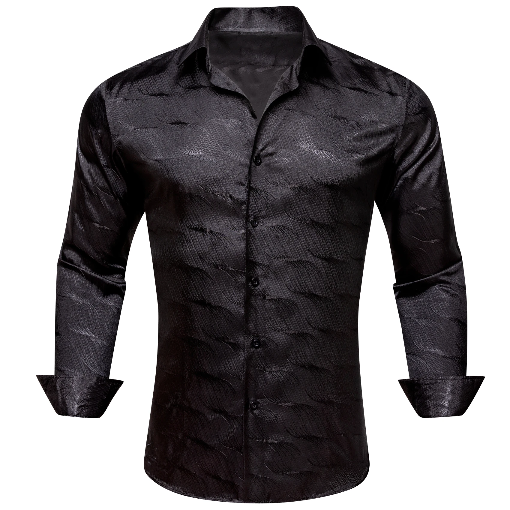 

Luxury Silk Shirts for Men Long Sleeve Satin Mercerized Black Solid Slim Fit Regular Blouses Casual Tops Barry Wang