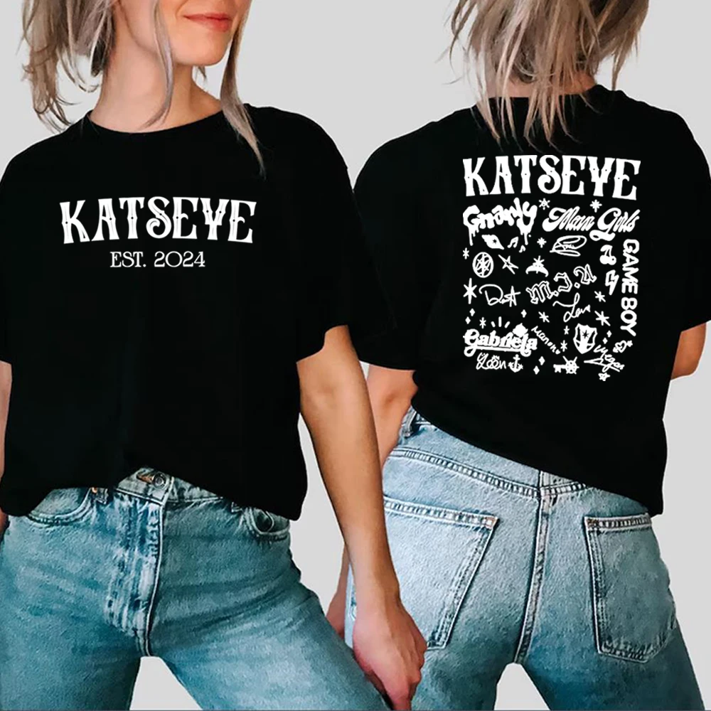 T-shirt retrò Katseye a 2 lati Katseye Beautiful Chaos Tshirt Kpop Tshirt Gabriela Tees Unisex maniche corte Top Fan Regali