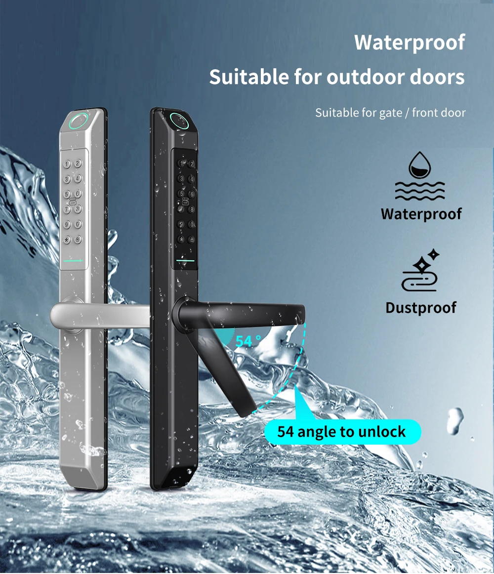 IP65 Waterproof Physical button keypad Slim handle smart UPVC door lock Big angle unlock Fingerprint Code Card Digital door lock