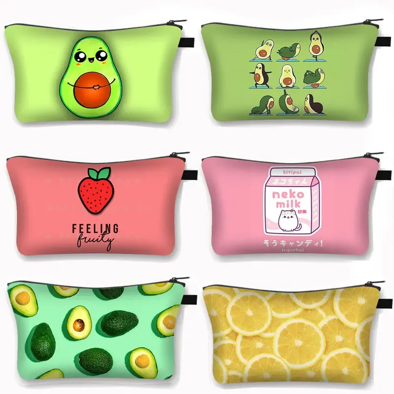 

Kawaii Strawberry Milk Avocado Lemon Cosmetic Bag Women Makeup Bags Ladies Make Up Organizer Box Lipstick Girls Cosmetic Case