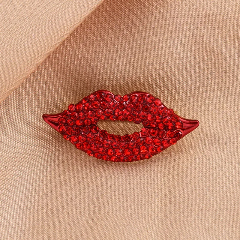 Red Rhinestone Lipstick Brooches for Women Unisex Lip Small Mouth Lapel Pins Available Fashion Jewelry Accessories Gifts