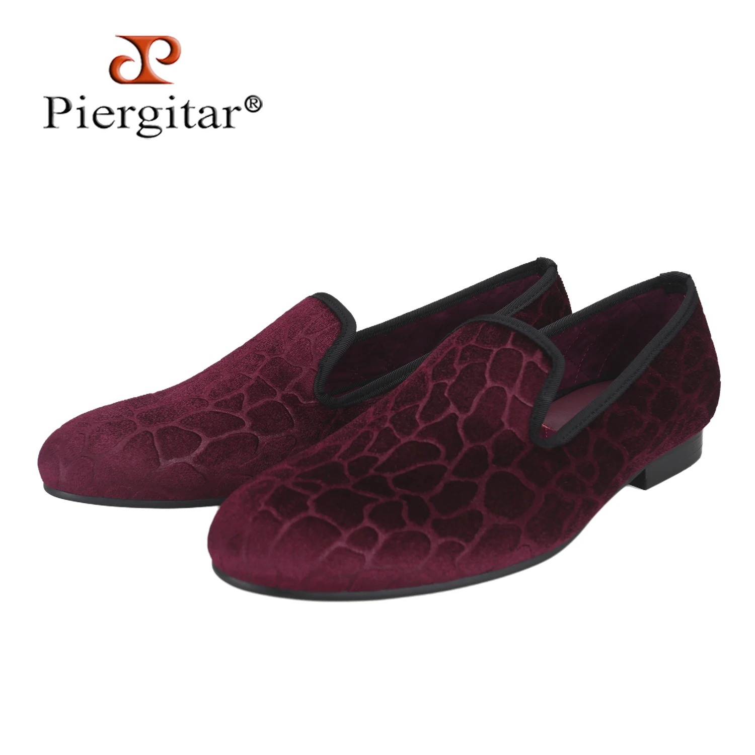 Piergitar Retro Style Purple-Red Color Custom Jacquard Velvet Men Loafers For Fashion Blogger And Business Elite Modern Dressing