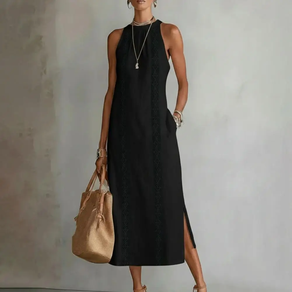 2026 Summer Dress for Women Sleeveless Crew Neck Tunic Tank Dress Casual Loose Boho Beach Side Split Sundress Summer Outfit