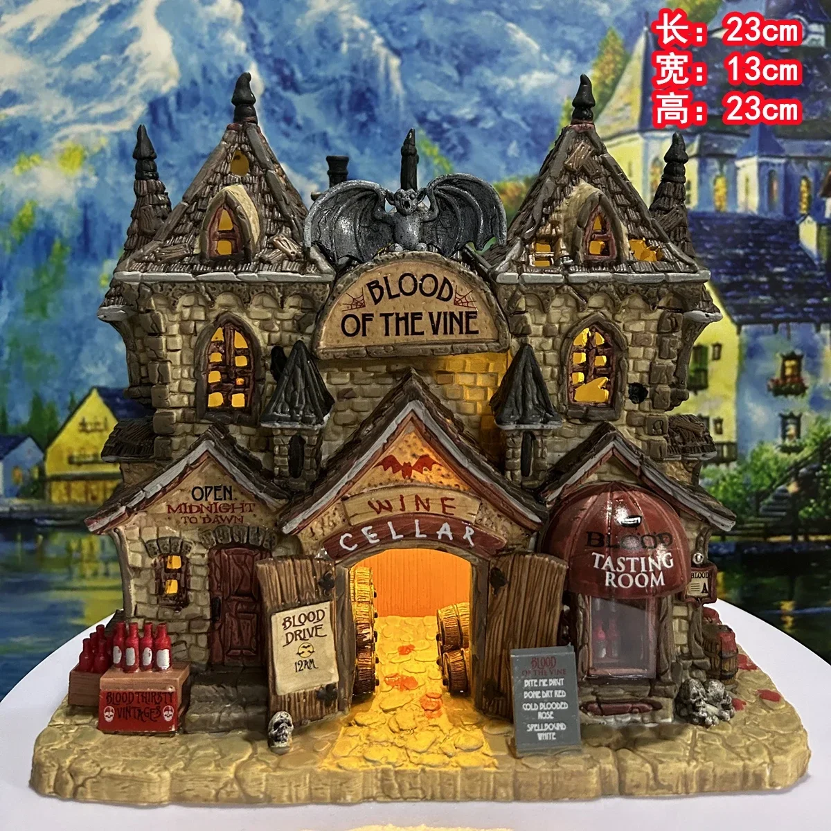 Lemax Ceramic Night Lamp House Figirine Miniature European Building Figurine Home Decor Living Room Ornament Gift Painted Lamp