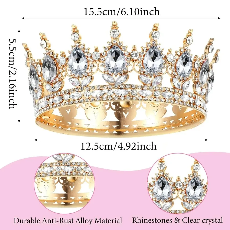 Luxuriöse Kristall-Strass Tiara Krone - Eleganter Prinzessinnen-Kopfschmuck für Hochzeit Braut Geburtstagsfeier – Detail 11