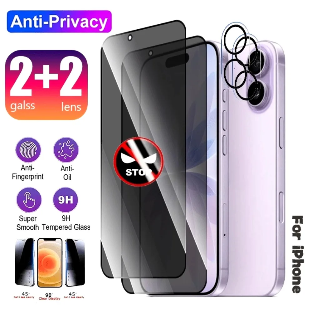 2 шт. полноэкранная защита для iPhone 17 16 15 14 Pro Max Air 16e 11 12 13 Pro 15 14 Plus с 2 шт. HD-объективом камеры, стекло