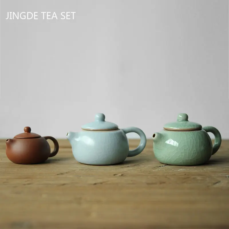 Mini Tea Pet Ornaments Boutique Ceramic Fingertip Pot Ge Kiln Tea Set Accessories Pocket-size Teapot Tea Table Decoration