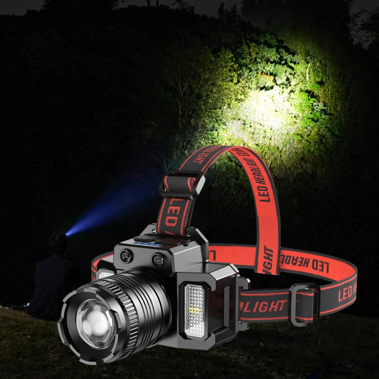 LED Rechargeable Headlamp Rotate Power Display Head Mounted Work Light Headlight for Running Outdoor Jogging Biking Camping