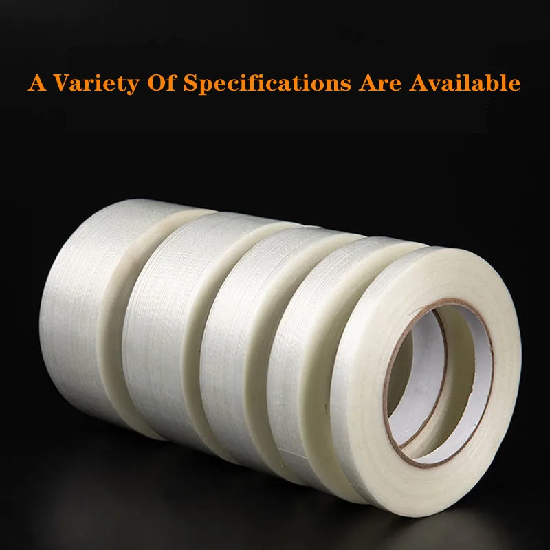 1 Roll 50M Strong Glass Fiber tape Transparent Striped Single Side Adhesive Tape Industrial Strapping Packaging Fixed Seal